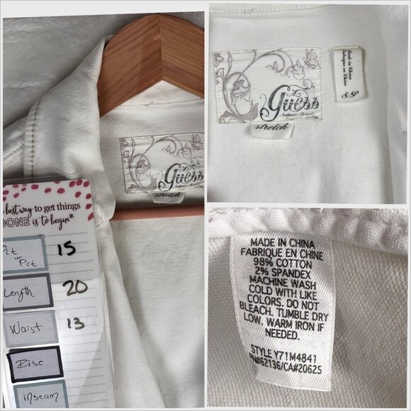 VTG. Guess Utility Peplum Stretch Demin Womens Jacket White Small Y2K Cottage - Picture 11 of 11